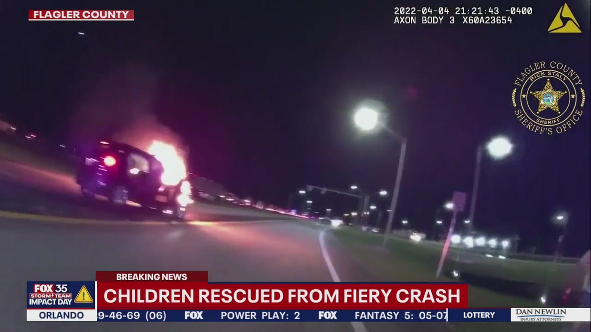 Video shows dramatic rescue following fiery two-car crash on I-95